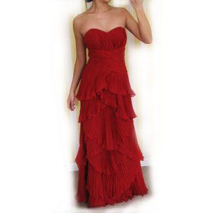 PROM DRESS | Dalia MacPhee Tiered Pleat Chiffon Gown | Size 4, Red/Pink